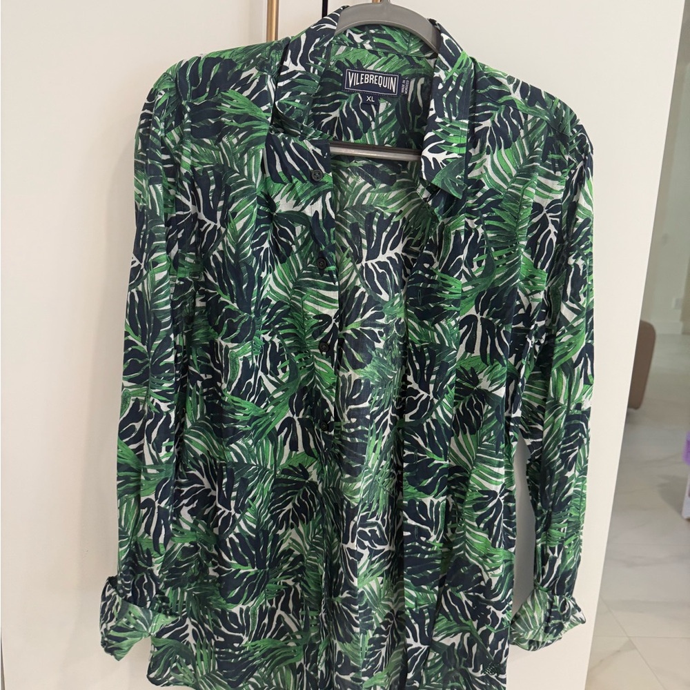 Vilebrequin Tropical Green Leaf Button Down Shirt